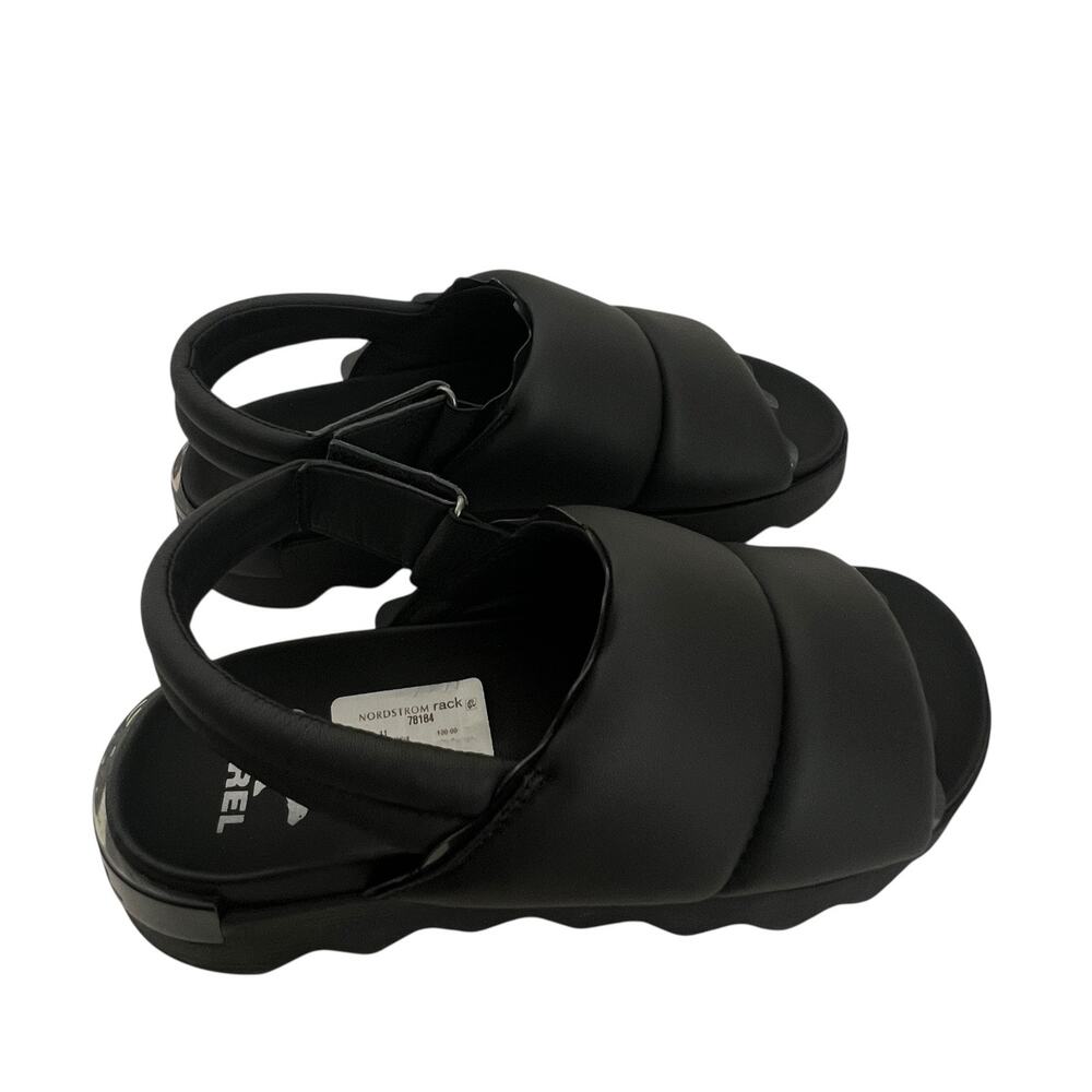 Sorel Viibe Slingback Flat Puffy Black Leather Sandals Size 11 - Picture 9 of 10